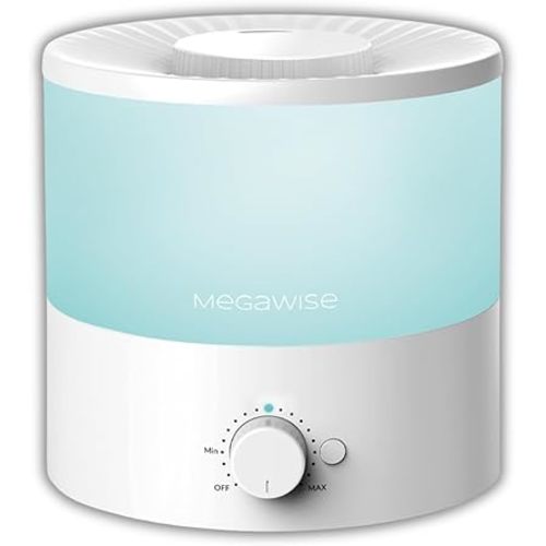 MEGAWISE 1.5L Cool Mist Humidifier for Bedroom, Home, Office, and Plants, Essential Oil Diffuser with Adjustable Mist Output, 25dB Quiet Ultrasonic, Up to 10 Hours, Easy to Clean