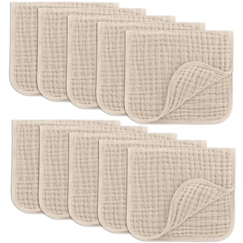 Comfy Cubs Muslin Burp Cloths 20" x 10", Pack of 10 - Large, 6-Layer, Ultra Absorbent 100% Cotton for Baby Drool and Messes - Soft, Safe & Gentle Baby Burp Cloths for Boys & Girls - White