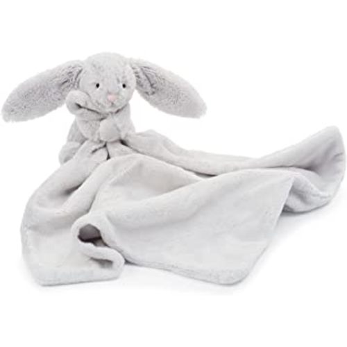 Jellycat Bashful Grey Bunny Soother, 13.5 inches | Security Blanket and Lovey for Babies | Baby Gift