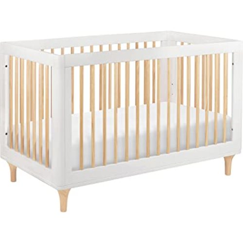 Babyletto Lolly 3-in-1 Convertible Crib with Toddler Bed Conversion Kit in White and Natural, Greenguard Gold Certified
