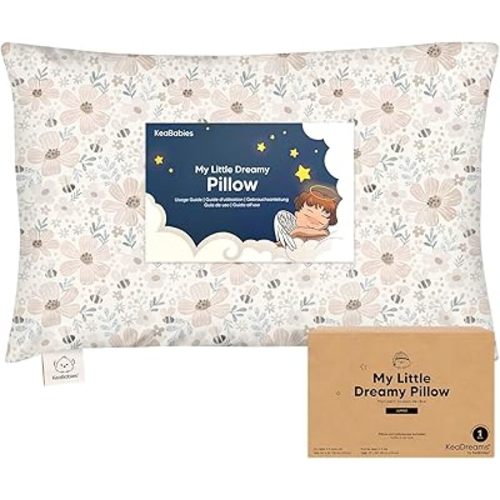 KeaBabies Toddler Pillow with Pillowcase, Jumbo 14X20 - Soft Organic Cotton Toddler Pillows for Sleeping - Machine Washable - Perfect for Travel, Toddler Bed Set (Flora Vale)