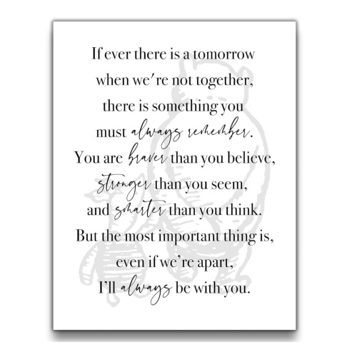 ‘Always Remember’ Winnie the Pooh Quotes Wall Art | 11x14 UNFRAMED Black and White Minimalist Nursery Print | Pooh and Piglet Modern Home Decor