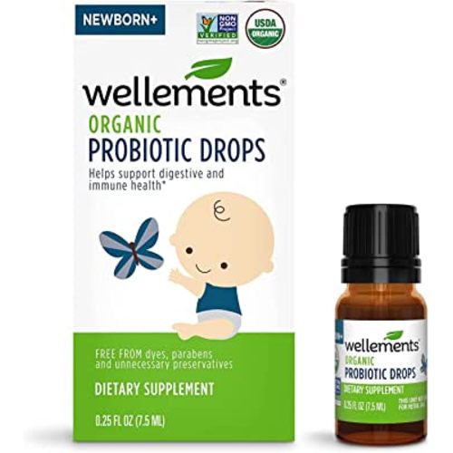 Wellements Organic Probiotic Drops, Baby Digestive and Immune Support for Infants and Toddlers, Free from Dyes, Parabens, Preservatives, 0.25 Fl Oz 141188 (Pack of 1)