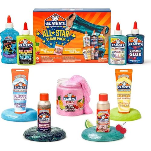 Elmer’s All-Star Slime Kit, Includes Liquid Glue, Slime Activator, and Premade Slime, 9 Count