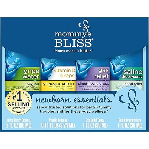 Mommy's Bliss Newborn Essentials Gift Set, Includes Gripe Water, Baby Vitamin D/Gas Drops and Gentle Saline Drops/Spray