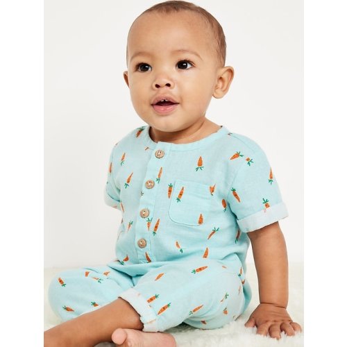 Short-Sleeve Henley Linen-Blend One-Piece for Baby