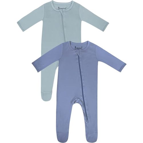 Jimonda Baby Pajamas,One-Piece Footies, Long Sleeve Sleepers 2-Way Zip closure Romper - Slate&Sage colors - 6-9 Months