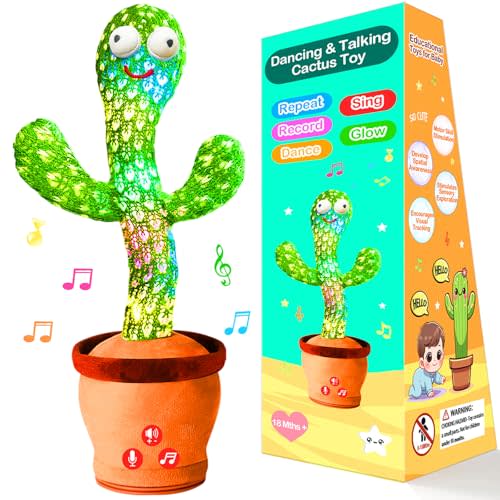 River Mill Dancing Talking Cactus Toy with Adjustable Volume, Interactive Cactus Baby Toys for 6-18 Months+, Upgraded Safe and Secure Plush Eyes Baby Toys, Birthday Gifts for Babies (Green)