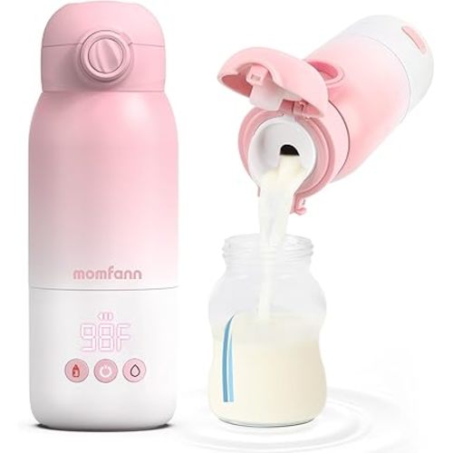 Portable Bottle Warmer for Travel, Dual Heating Modes Baby Milk Warmer On The Go for Breastmilk, Water and Formula, Precise Temperature Control with 5 Levels, Long-Lasting Battery (Pink)
