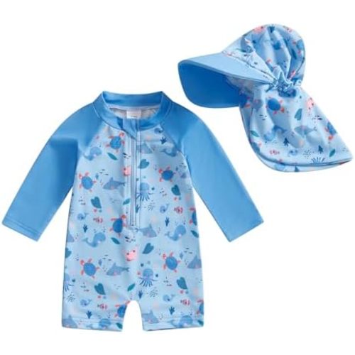 Hnyenmcko Baby/Toddler Boy Rash Guard Swimsuit Long Sleeve One Piece Zipper Swimwear Sunsuit Infant Bathing Suit Beachwear