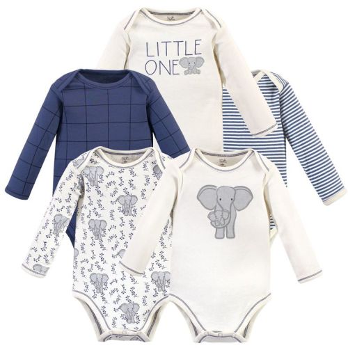 Touched by Nature Organic Cotton Long-Sleeve Bodysuits 5pk, Blue Elephant, Size: 0-3 months