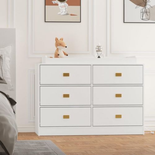 Changing Table Dresser with 6 Drawers, Nursery Dresser Diaper Changing Station with Soft Changing Pad & Removable Top, White