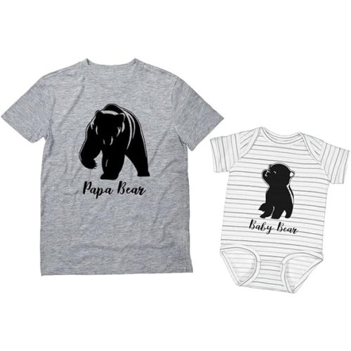 Tstars Papa & Baby Bear Matching Outfits | Father's Day Dad Shirt and Infant Bodysuit for Son or Daughter