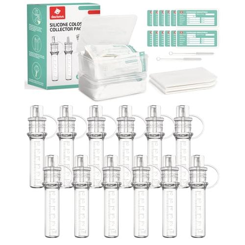 dearlomum Colostrum Collector Kit 6ml/12pcs,Reusable Breast Milk Collector with Storage Case and Cotton Wipe,Portable Colostrum Container BPA Free