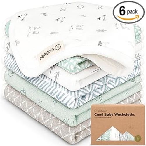 6-Pack Cotton Baby Washcloths for Newborn - Organic Cotton Muslin Soft Wash Cloths for Babies, Infant, Kids, Toddler Towels for Boy, Girl, Super Absorbent Face Cloths, Scratch-Free Baby Rags (Nordic)