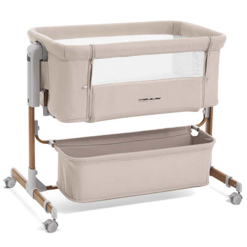 Angelbliss 3-in-1 Baby Bassinet & Bedside Sleeper, 6-Height Adjustable Rocking Crib for Newborns with Storage Basket