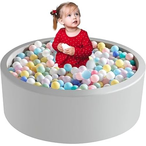 AUNEKIV 35.4" x 11.8" Foam Ball Pit for Toddlers, Baby Round Ball Pits for Babies 1 Years Up, Soft Kids Balls Pool Ideal Gift for Boys and Girls, Balls Not Included, Grey