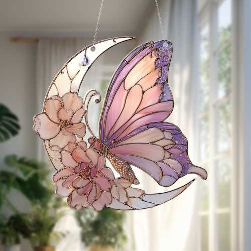 Butterfly Moon Acrylic Window Ornament: Fairycore Home Decor