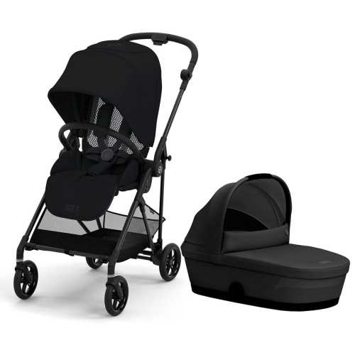 Cybex Melio Carbon 3 Compact Stroller + Melio Cot 3 Bundle - Moon Black