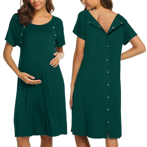 Ekouaer Women’s Nursing/Delivery/Labor/Hospital Nightdress Short Sleeve Maternity Nightgown with Button S-XXL