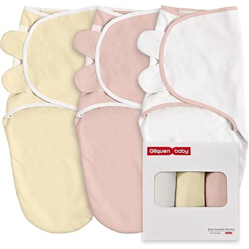 GLLQUEN BABY Swaddle Blankets for Baby Girl & Boy, Easy Adjustable Sleep Sack, Newborn Swaddles for 0-3 Months, Baby Sleep Sack, Pink & Yellow Tone, Swaddling Blankets 3 Pack Wrap Set