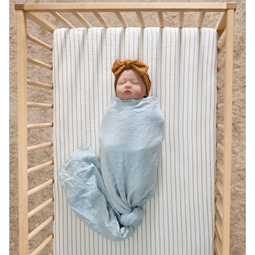 Meracorallo Muslin Fitted Crib Sheet, Soft and Breathable Baby Crib Sheet for Standard Crib and Toddler Mattresses (Neutral Stripe) - Crib Sheet 1 Pack