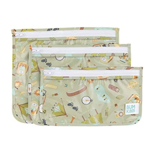 Bumkins Travel Bag, Toiletry, TSA Approved Pouch, Zip Bag, Quart Size Airline Compliant, Clear-Sided, Baby, Diaper Bag Organization, Makeup, Accessories, Packing, Set of 3 Sizes, Camp Gear Green - B3 Camp Gear