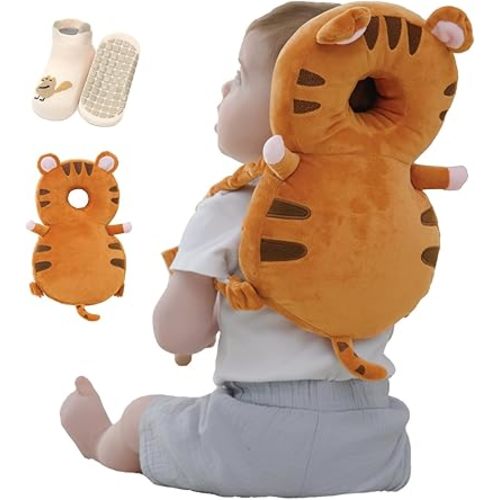 Baby Head Protector Backpack with Safety, Toddler Adjustable Head Protection for Baby Walking and Falling Crawling, 0.5-3 Years 6-36 Months, Tiger