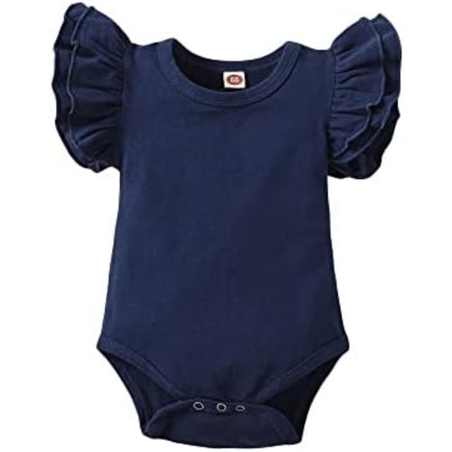 Baby Girls Ruffle Short Sleeve Bodysuit Infant Girl One Piece Romper Toddler Girl Solid Color Jumpsuit