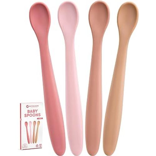 Best Soft Silicone Baby Spoons Dishwasher-Safe Silicone Bendable Baby Feeding Spoon Infant First Stage Silicone Training Spoon, Assorted Colors (Multicolored Matte) (Soft Colors)