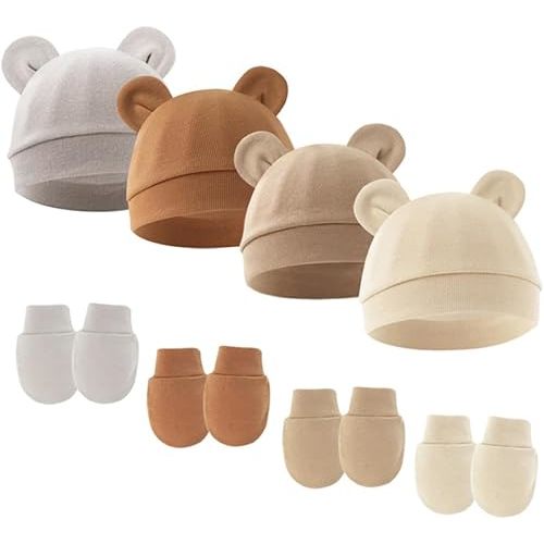 AMMENGBEI Baby Hat Mittens Newborn Hats for Boys Baby Hats 0-6 Months Beanie Caps