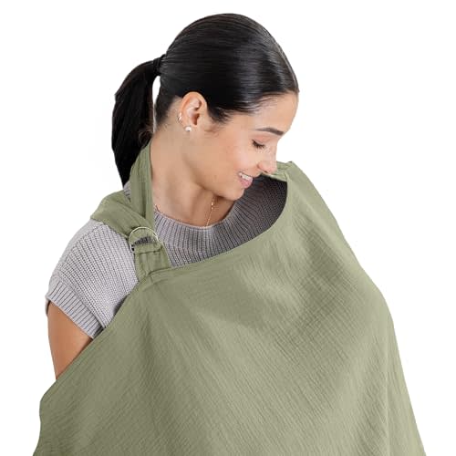 Comfy Cubs Nursing Cover for Baby Breastfeeding - 100% Muslin Cotton, Soft & Breathable Cotton, Breastfeeding Pumping Cover for Mom, with Rigid Hoop - Privacy Unisex Lightweight Covers Wrap (Sage)