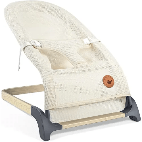 ANGELBLISS Baby Bouncer, Portable Bouncer Seat for Babies, Infants Bouncy Seat with Mesh Fabric, Natural Vibrations (Beige)