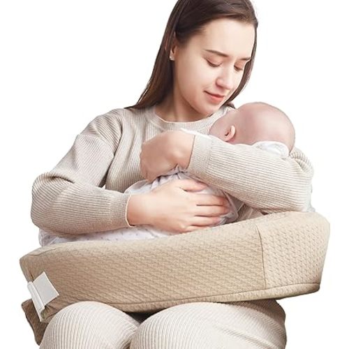 QSTEHEML Nursing Pillow for Breastfeeding Pillows with Waterproof Lining and Removable Pillowcase,Large Ergonomic Feeding Pillow,Nursing Pillows for Breastfeeding with Memory Sponges,Brown