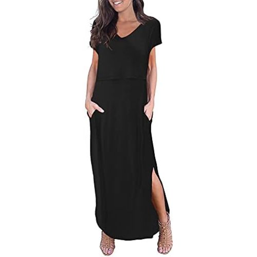 Smallshow Women's Maternity Nursing Dresses Split Long Dress for Breastfeeding