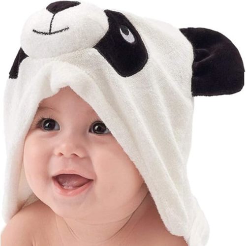 HIPHOP PANDA Hooded Towel - Rayon Made from Bamboo, Bath Towel with Bear Ears for Newborn, Babie, Toddler, Infant - Absorbent Large Baby Towel - Panda, 37.5 x 37.5 Inch