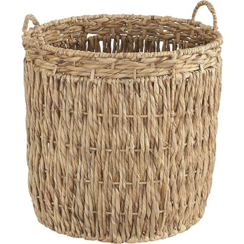 Household Essentials Tall Wicker Floor Basket, Woven Decorative Basket with Handles, Handmade, Great for Laundry and Storage, Natural