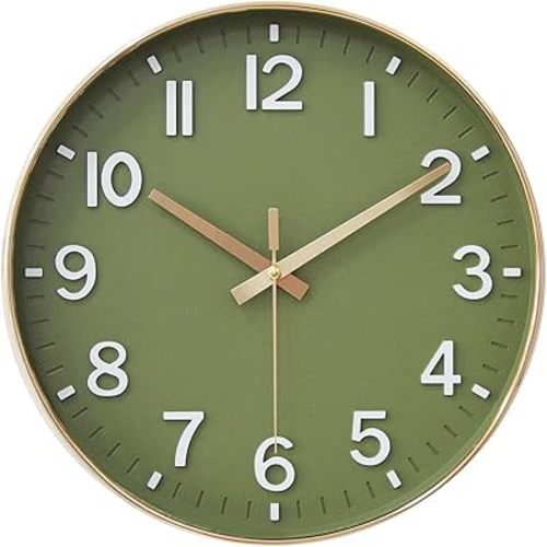 HZDHCLH Green Wall Clocks Battery Operated,12 inch Silent Non Ticking Modern Wall Clock for Home Living Room Bedroom Kitchen Office Classroom Decor
