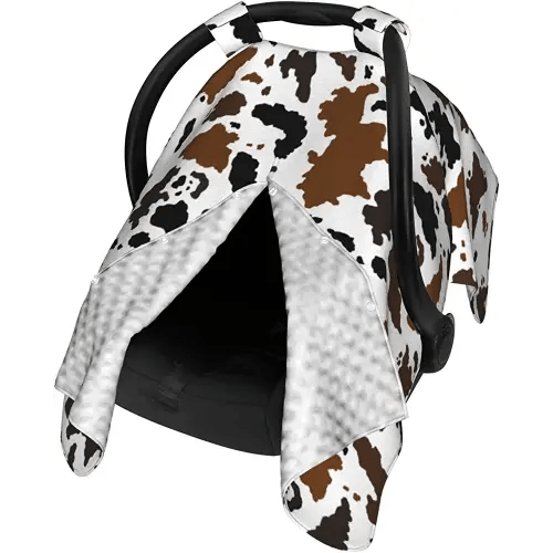 Brown Black Cow Skin Baby Car Seat Canopy Cover Multi Use Nursing Cover for Newborn Car Seat Canopy Mom Nursing Breastfeeding Covers Newborn Shower Gift