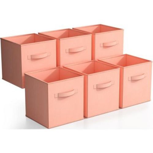 Sorbus 11 Inch 6 Pack Foldable Fabric Storage Cube Bins with Handles - for Organizing Pantry, Closet, Nursery, Playroom, and More (Orange)
