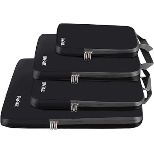 BAGAIL 4 Set/6 Set/8 Set Compression Packing Cubes Travel Accessories Expandable Packing Organizers(Black ClothPattern 4 Set)