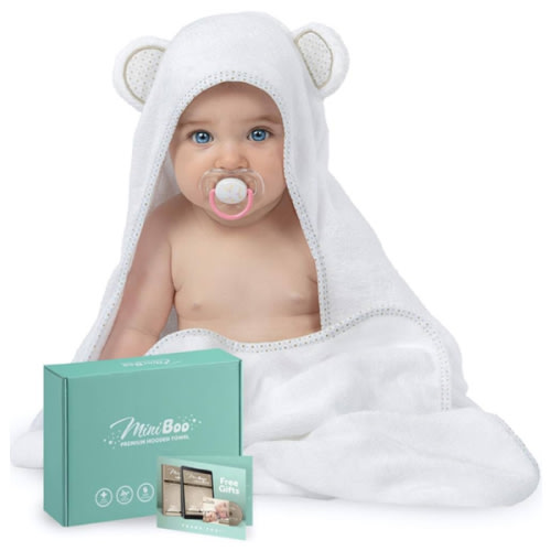 MINIBOO Hooded Baby Towels for Newborn - Super Soft Baby Bath Towels with Hood, Highly Absorbent Viscose Made from Bamboo Hooded Towel for Infant, Toddler and Kids, Baby Essentials