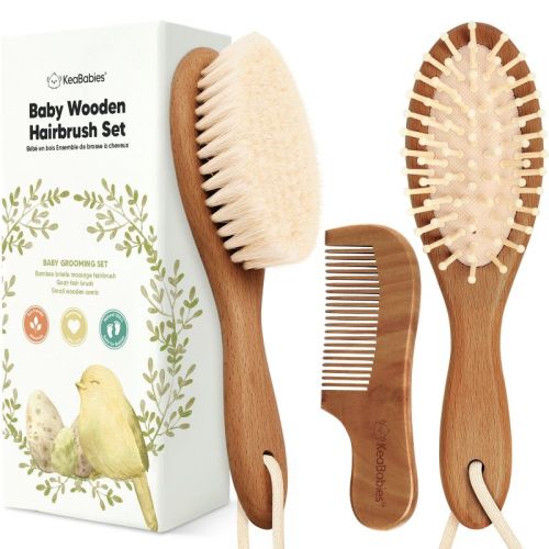 Baby Hair Brush And Comb Set, Oval Wooden Baby Brush Set For Newborns, Infant, Toddler Grooming Kit (oval, Dark Walnut)