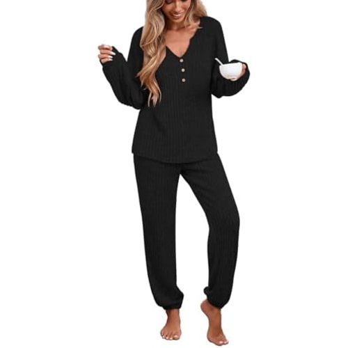 iChunhua Pajama Sets for Women Long Sleeve Pullover Sweater Top and Ribbed Knit Jogger Pant 2 Piece Sleepwear