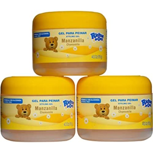 Ricitos de Oro Chamomile Hair Gel, Alcohol-Free, Hairstyling Product for Daily Use, Gentle Gel with Chamomile Extract for Children, Non-Greasy, 3-Pack of 4.05 Oz, 3 Jars