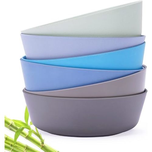 HM-tech 6pcs Bamboo Kids Bowls (20 fl oz) for Baby Feeding, Toddler Bowls, Tableware for Baby Toddler Kids Bamboo Toddler Dishes & Dinnerware Sets