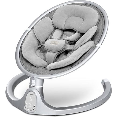 BabyBond Baby Swings for Infants, Bluetooth Infant Swing with 10 Preset Songs, 5 Point Harness Belt, 5 Speeds and Remote Control - Portable Baby Swing for Indoor and Outdoor, Aluminum