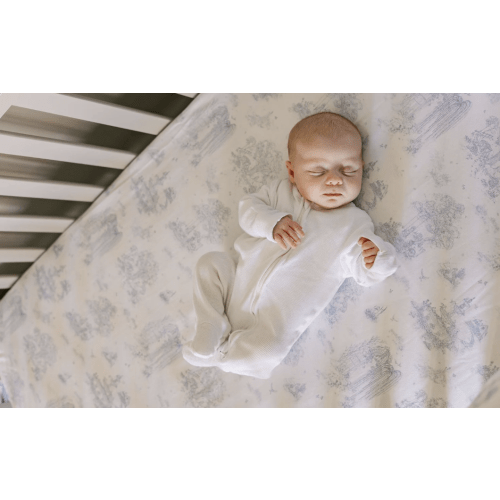 Spring Toile Blue Fitted Crib Sheet