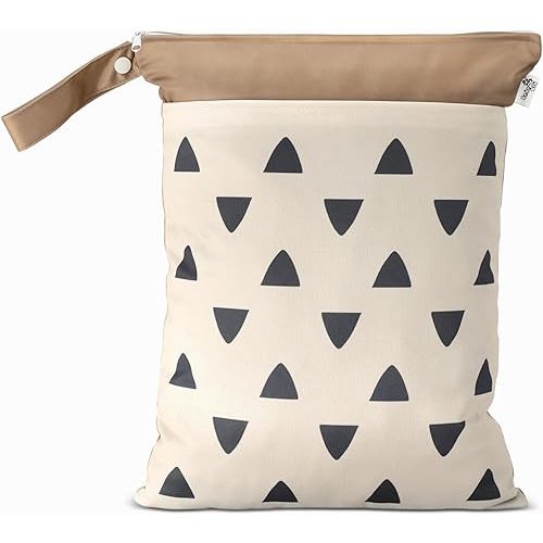 Cloth Diaper Wet Bags – Waterproof & Reusable Bag with 2 Zippered Pockets, 100% Polyester with Handle, Perfect for Stroller, Travel, Baby Essentials & Breast Pump Storage (Sand Triangular)