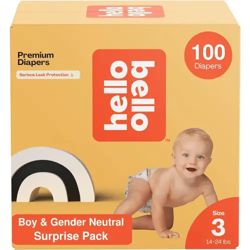 Hello Bello Premium Diapers, Size 3 (14-24 lbs) Surprise Pack for Boys - 100 Count (Pack of 1), Hypoallergenic with Soft, Cloth-Like Feel - Assorted Boy & Gender Neutral Patterns